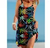 Casual Dresses Green Print Vintage Dress Woman Beach Women Sling Midi Sleeveless Boho Girl Streetwear Party