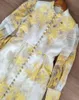 Casual Dresses 2023 Retro Yellow Printed Linen Mini Dress Women