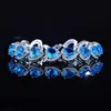 Link Chain Fashion Heart Bracelet Luxury Inlay Blue AAA Cubic Zircon Romantic Heart Of The Sea Charm Silver Jewelry For Women Wedding Party G230222