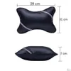 インテリア装飾2パックカーシートネック枕セットブリングフロントバックヘッドレストヘッドレストクッション通気性PUレザーブラックベージュDHX1L