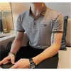 Men's Polos Business Casual Polo Shirt Men Striped Lapel T-shirts Spring Summer 2023 Slim Short-sleeved Clothing S-4XL
