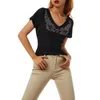 T-shirts pour femmes Hauts courts rétro pour femmes Motif strass Manches courtes Col rond Impression Casual Wild Slim Pull Mode T-shirts