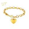 Link Chain U7 Heart Charm Bracelet Stainless Steel Adjustable Cable Link Chain Bracelets Mother Daughter Jewelry Gift G230222