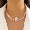 Choker Salircon Koreańska elegancka imitacja Pearl Kościa Naszyjnik Moda prosta sieć Figaro Sweet Wedding Party Biżuteria