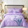 Ensembles de literie Vibrant Blossom Flowers Housse de couette Chinoiserie Chic Blooming Cotton 4Pcs Soft Set Drap de lit Taies d'oreiller