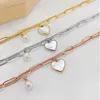 Chain Womens Stainless Steel Fashion Jewelry Women Bangle Link Chains Bracelets Heart Pearl Pendant Silver Rose Gold Color 05