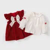 Completi di abbigliamento Set di vestiti di moda autunno per ragazze Set di 2 pezzi / set Top con maniche a lanterna Abito con fiocco grande Bambini Bambini 1-4 anni