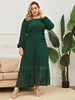 Plus Size Dresses Solid Dress Abaya For Women V Neck Lone Sleeve Modest Muslim Arabic Clothes Office Lady Hijab Long