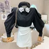 女性の服の女性のブラウス2023春のデザインセンスコントラストカラードールネックシングルブレストシャツファッション用途トップ