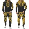 Tute da uomo Luxury Golden Pattern 3D Print Zipper Felpa con cappuccioTuta Set Barocco Court Crown Vintage Street Wear Uomo Abbigliamento donna Completo 230222