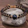 Link Chain Double Black Tiger Eye Stone Charm Bead Armband Tibetan rep handgjorda justerbara armband armband för kvinnor män smycken G230222