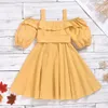 Vestidos de menina meninas bebês khaki de verão de botão de verão crianças crianças moda moda algodão princesa causal vestidos roupas por 2 a 8 anos z0223