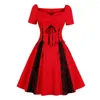 Casual Dresses Plus Size Women Gothic Dress 2023 Fashion Punk Lace Vintage Short Sleeves A-Line Elegent Party S-4XL Vestidos