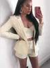 Two Piece Dress Fitshinling Women Blazer Suit With Waist Belt Fashion New In Slim Casual Blazers Sets Female Clothing Solid Outfits 2023 Sale W0223