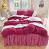 Bedding Sets Winter Double Color Lamb Wool Fleece Soft Warm Thick Set Duvet Cover Bed Linen Fitted Sheet Pillowcases Skirt