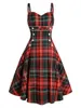 Casual Jurken Harajuku Vrouwen Plaid Knop Verfraaid Sweetheart Rockabilly Stijl Jurk Vintage Mouwloze Gothic Party