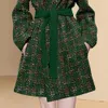 Women's Jackets 2023 Spring Autumn Coat Women Ancient Long Tweed Lace Up Belt Slimming Vintage Fashion Green Plaid Woolen Overcoat Jacket 230223