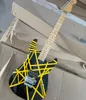 6 cordas guitarra elétrica preta com listra amarela Floyd Rose Maple Artlebond personalizável