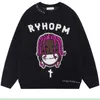 Damenpullover Harajuku Vintage Cartoon Anime Strickpullover Herren Winter Übergroße Herren Rock Hip Hop Rap Pullover Damen Pullover Ugly