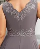 Dwuczęściowa A-line Mother of the Bride sukienka szarej kostki bez rękawów v szyi szyfonowy koronkowy gościnny gości suknie 2023 vestido de festa plus size rozmiar