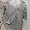 Women's Blouses Shirts Mesh Long Sleeve Sheer Glitter Encrusted Diamond Vest Shawl Nightclub Party Top 230223