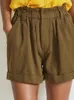 Shorts femininos linho de algodão com três linhas de algodão solto ladras casuais Allmatch rolou calças curtas com bolsos 230222