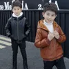 Hoodies Sweatshirts 6 9 10 11 12 Years Children Boys Girl Hooded Fur Zipper Biker Leather Jacket Winter Warm Fleece Coat Teenager Outerwear 230222