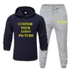 Mens Tracksuits Custom Spring Brand Sportswear Casual Hoodie Twopiece Padded Sweatshirt Pants Sports Suit 230223