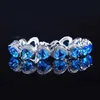 Link Chain Fashion Heart Bracelet Luxury Inlay Blue AAA Cubic Zircon Romantic Heart Of The Sea Charm Silver Jewelry For Women Wedding Party G230222