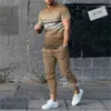 Herrspårsperioder Kort ärm Twopiece Matching Line Clause 3D Printed Fashion Sportswear Suit Loose Size S4XL Crew Neck 230222