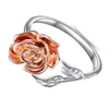 Bröllopsringar Fashion Rose Ring Alloy Flower Opening Gold and Silvery Color Leaf Plant Elegant smycken för kvinnors engagemangsgåva