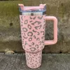 Auf Lager!!! 40oz Leopard Edelstahlbecher mit Griff Wasserflasche Tragbare Outdoor-Sportbecher Bierkrug Isolierung Reisen Isolierflasche Flaschen A0062