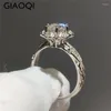 Cluster anneaux giaoqi original vintage 925 Silver Diamond passant Brilliant Cut 1 ct D Color Moissanite Royal Finger Ring Princess