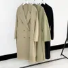 여자 재킷 순수한 컬러 느슨한 아름다운 모직 코트 2023 가을 겨울 울 오버 코트 벨트 우아한 긴 230223와 더블 브레스트