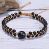 Link Chain Double Black Tiger Eye Stone Charm Bead Armband Tibetan rep handgjorda justerbara armband armband för kvinnor män smycken G230222