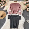 Casual Dresses Women Elastic Knitted Dress Long Sleeve O Neck Slim Pencil Autumn Korean Sexy Bodycon Sweater