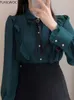Bluzki damskie koszule kobiety słodkie słodkie dziewczyny cienkie półprzezroczyste wstążki muszka retro vintalge top blusas fioletowe zielone białe koszule 230223