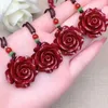 Bracelets de charme Bracelet de perles de cinabre élégant pour femmes Vintage gracieux bracelet de fleur de rose dame accessoires de main haut de gamme bijoux rouges