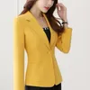 Женские костюмы Blazers Желтая костюма осенняя куртка для женщин твердый бизнес Blazer Ladies Black Coats Корейский офис зеленый повседневное пальто Mujer 230223