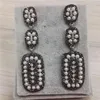 Dangle Earrings Rectangle Geometric Shape Pendant Charms Pave White Pearl Black Crystal Rhinestone Beads Push Back Long Earring For Women