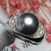 Cluster Rings Real Pt900 Nature Diamonds And Tahitian Black Pearl 10.6mm Females' Fine For Women Jewelry