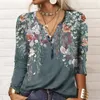 Kadın Tişörtleri Kadınlar Uzun Kollu Baskılı Etnik Stil Moda Top T-Shirt İlkbahar ve Sonbahar 3D Baskı Gündelik V-Neck Bayan Tees