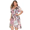 Casual Dresses Plus Size Women Sexy V Neck Party Mini Belt Dress Floral Print En linje Hög midja Boho Beach Elegant Vestidos