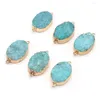 Pendanthalsband 1st Natural Stone Blue Druzy Crystal Charms Anslutningar Double Hole For Women SMYCKITITERS TILLBAKA GIFT STORLEK 20X33MM