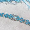 Link Chain Brillian New Luxury Premium Sea Blue CZ Bracelet for Women Boho Jewelry Wedding Prom Bridal Accessories Valentine's Day Gifts G230222