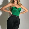 Kvinnors tankar Axless Tube Satin Crop Top 2023 Summer Corset Green Sexig Camis Y2k ärmlös svart modekvinnor Toppar Solid Bustier