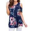 Women's T Shirts Cold Shoulder Size Casual Ladies Summer Womens Baggy T-Shirt Blouse Floral Tops