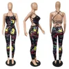 Kvinnor sexiga bandage backless jumpsuits 2023 designer sommartrend graffiti tryckt bodycon rompers
