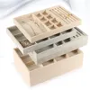 Schmuckkästchen, beige Samt, Schmucktablett, Schmuck-Organizer, Aufbewahrungsbox, Uhrenhalter, Halskette, Ring, Ohrring, Anhänger, Ständer, Serie 230222