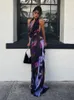 Casual Dresses Backless Maxi Women Sexy Purple Print Halter Bodycon Summer Beach Outfits Elegant Sleeveless Club Party 230223